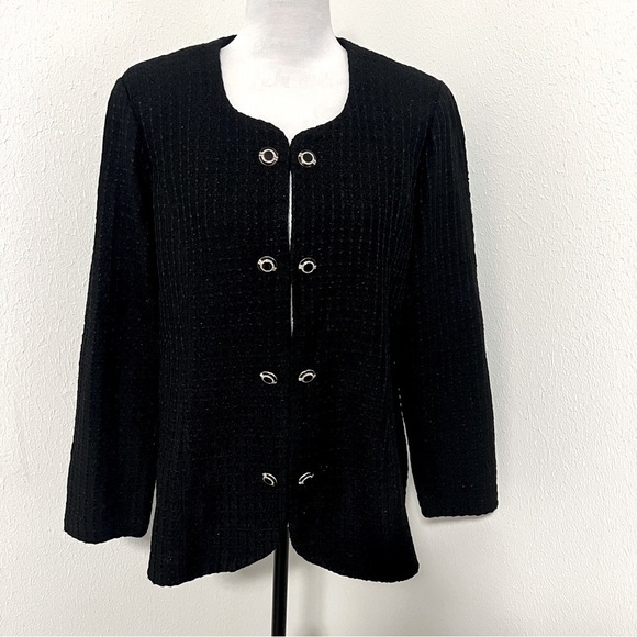 MISOOK Women’s Large Jacket Blazer Knit Black Gold Buttons with Rhinestones EUC - Picture 1 of 9